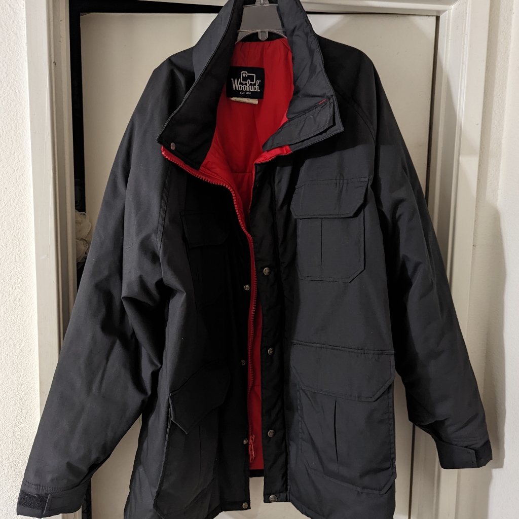 Woolrich Parka Charcoal Almost Black And Red